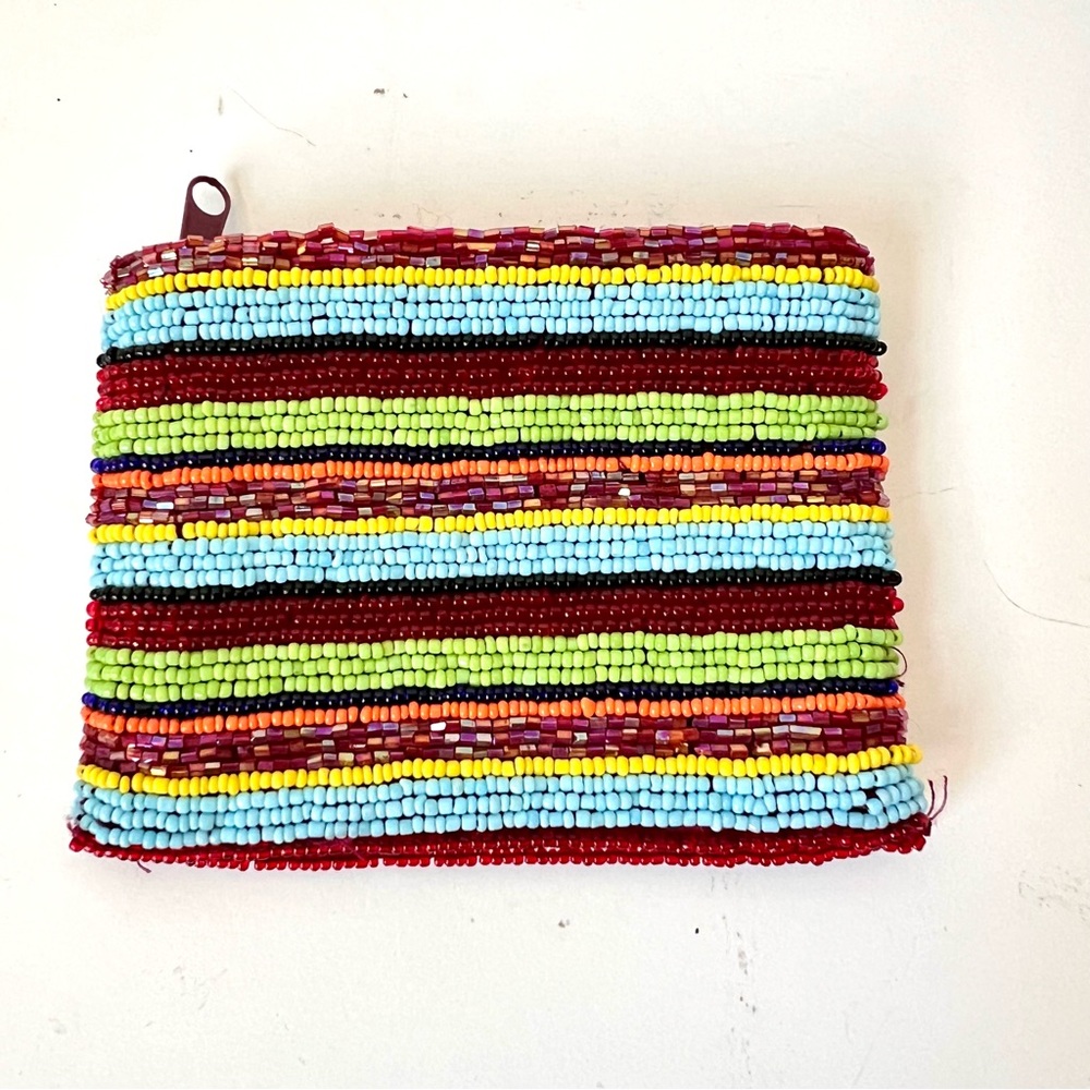 Vintage BARSE Colorful Beaded Lined Coin Change Purse—OS